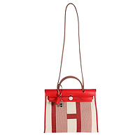 Hermès Rouge Piment Vache Hunter & Ecru Canvas Vibration Herbag 31 PHW