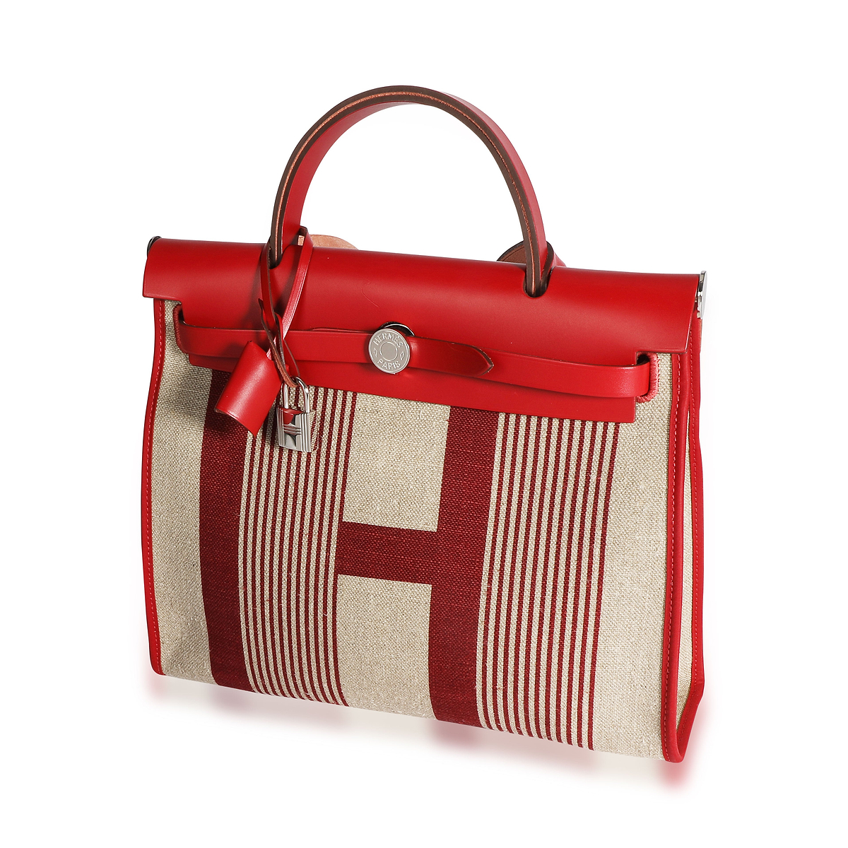 Hermès Rouge Piment Vache Hunter & Ecru Canvas Vibration Herbag 31 PHW