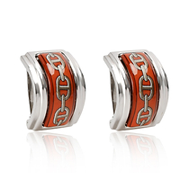 Hermes Orange Enamel, Chaine DAncre Clip-on Earrings