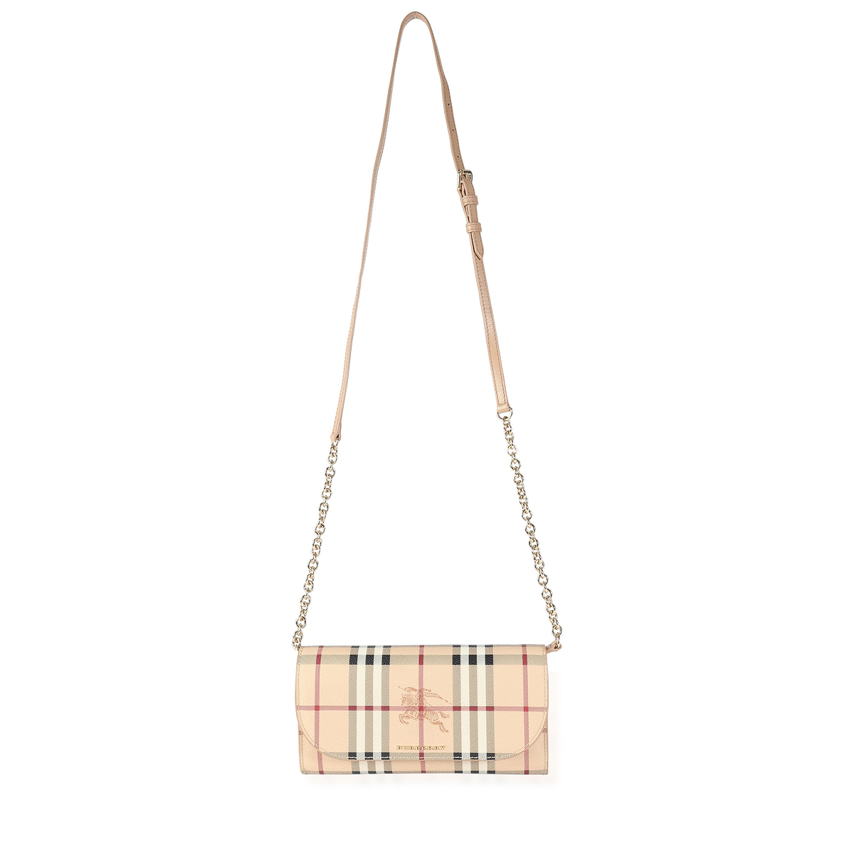 Burberry Mid Camel Leather & Haymarket Check Canvas Henley Wallet on Chain