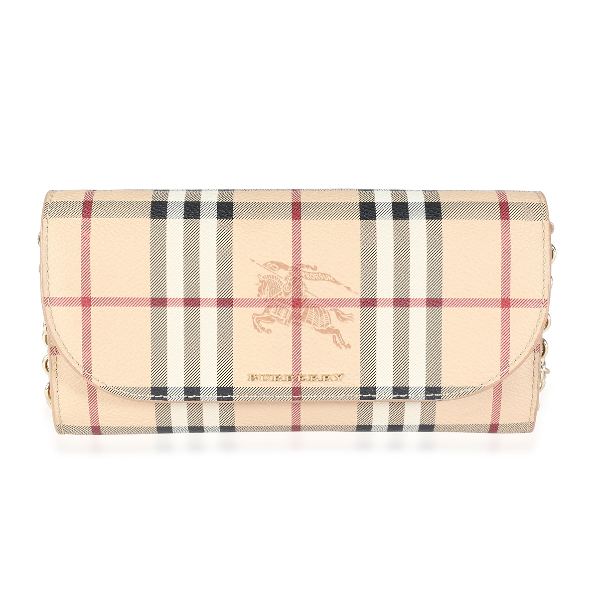 Burberry Mid Camel Leather & Haymarket Check Canvas Henley Wallet on Chain