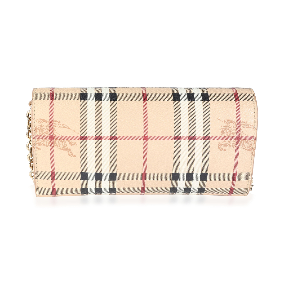 Burberry Mid Camel Leather & Haymarket Check Canvas Henley Wallet on Chain