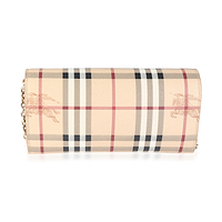 Burberry Mid Camel Leather & Haymarket Check Canvas Henley Wallet on Chain