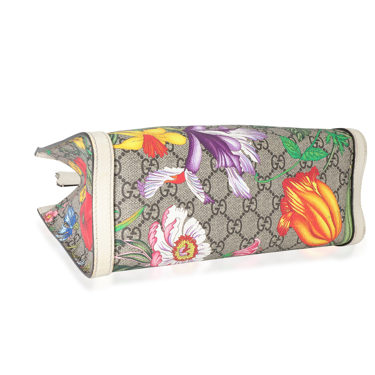 Gucci Flora GG Supreme & White Leather Small Padlock Shoulder Bag