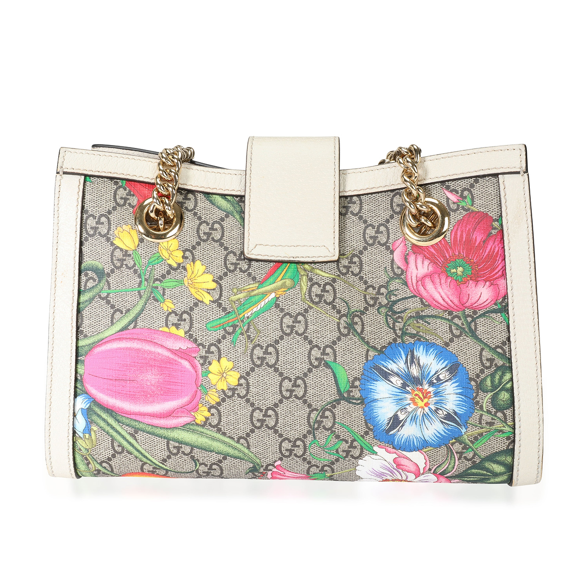 Gucci Flora GG Supreme & White Leather Small Padlock Shoulder Bag