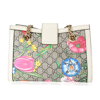 Gucci Flora GG Supreme & White Leather Small Padlock Shoulder Bag