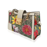 Gucci Flora GG Supreme & White Leather Small Padlock Shoulder Bag