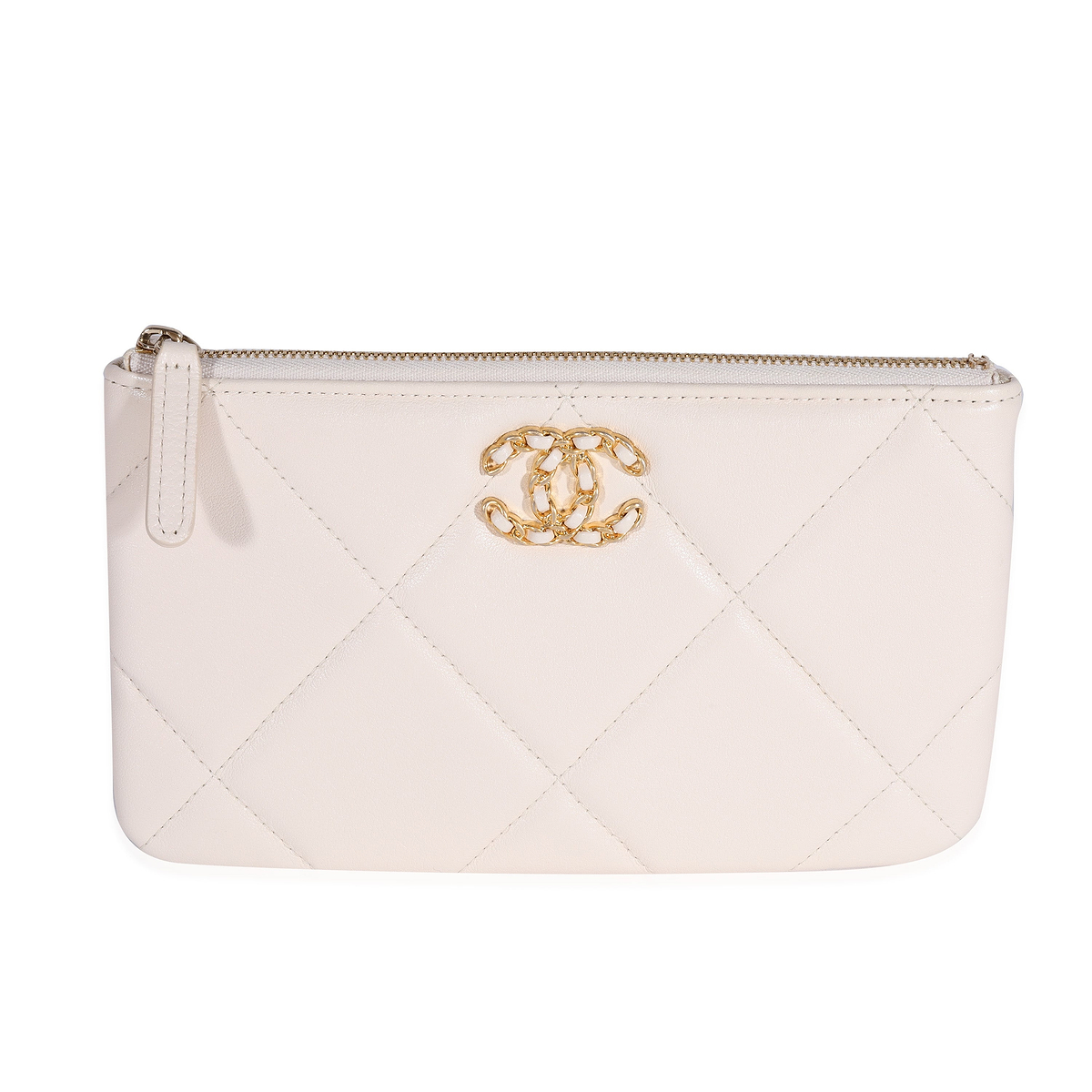 Chanel White Quilted Lambskin Chanel 19 Pouch