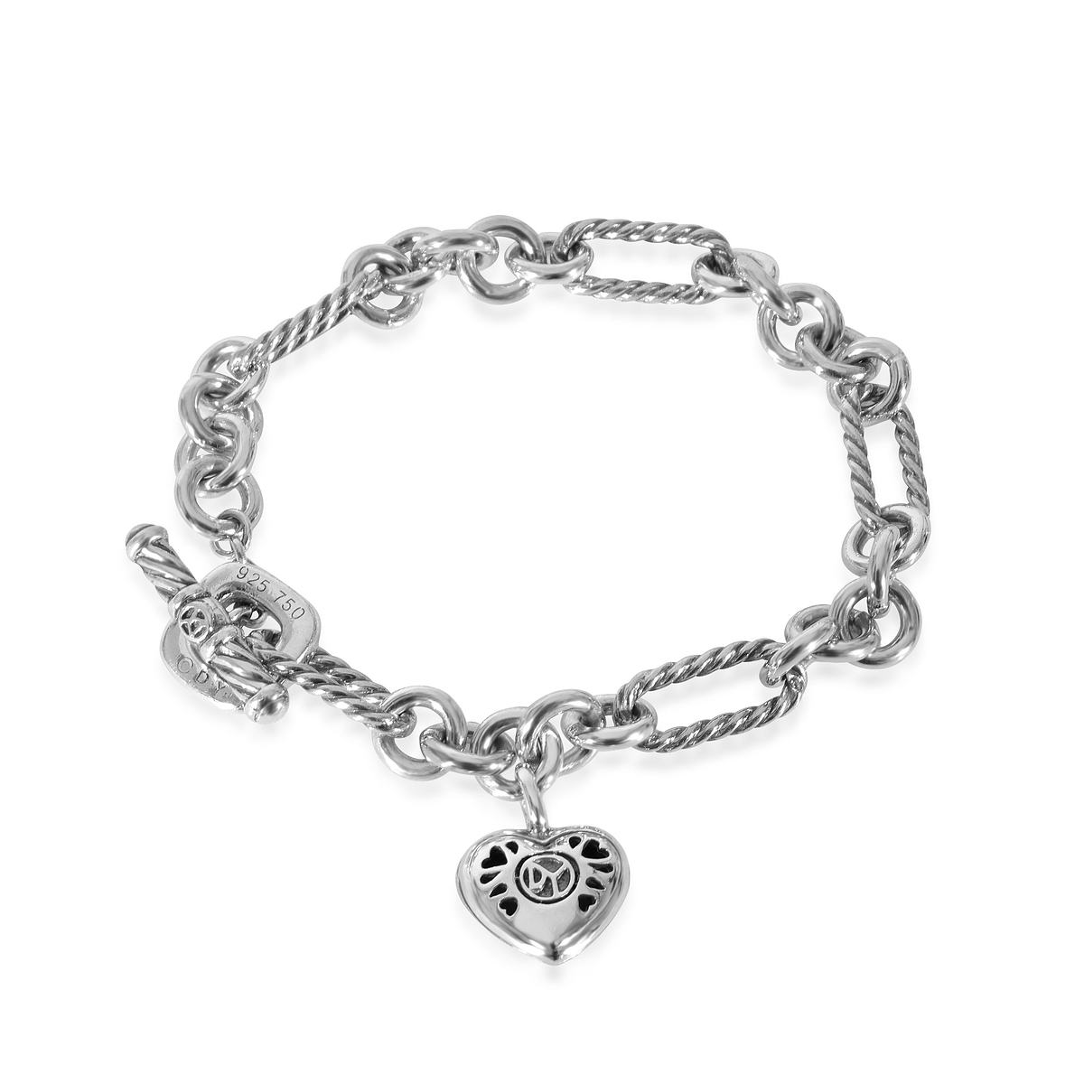 David Yurman Cable Heart Figaro Bracelet in 18k Yellow Gold/Sterling Silver