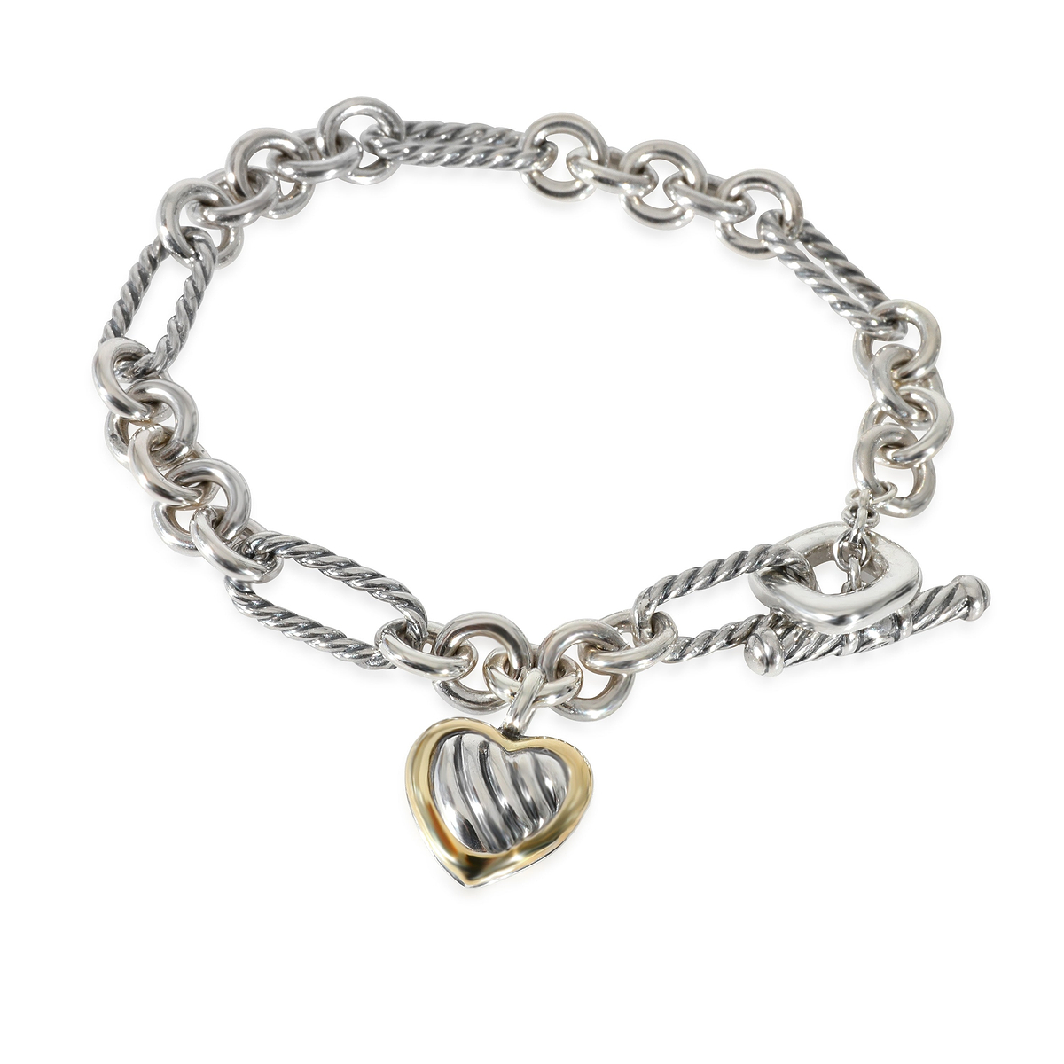 David Yurman Cable Heart Figaro Bracelet in 18k Yellow Gold/Sterling Silver