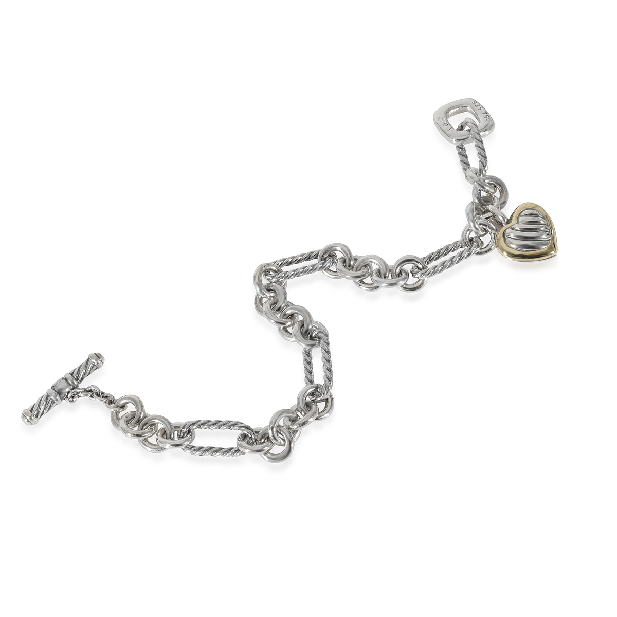 David Yurman Cable Heart Figaro Bracelet in 18k Yellow Gold/Sterling Silver