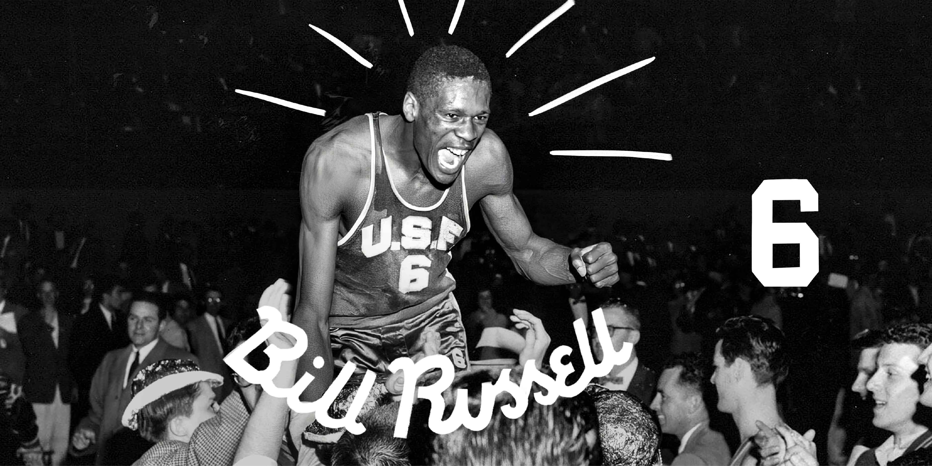 A jubilant basketball player is lifted by fans with 'U.S.F. 6' on jersey.