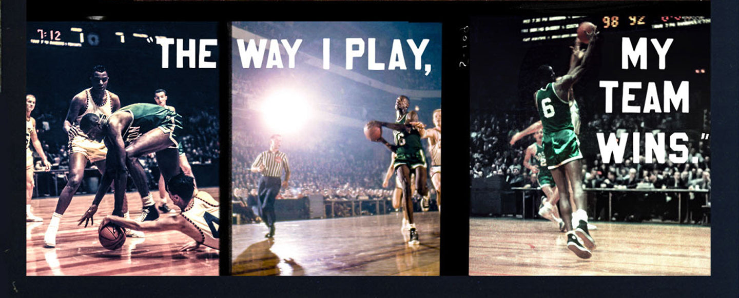 A basketball game highlighting a player in green with the text 'The way I play, my team wins.'