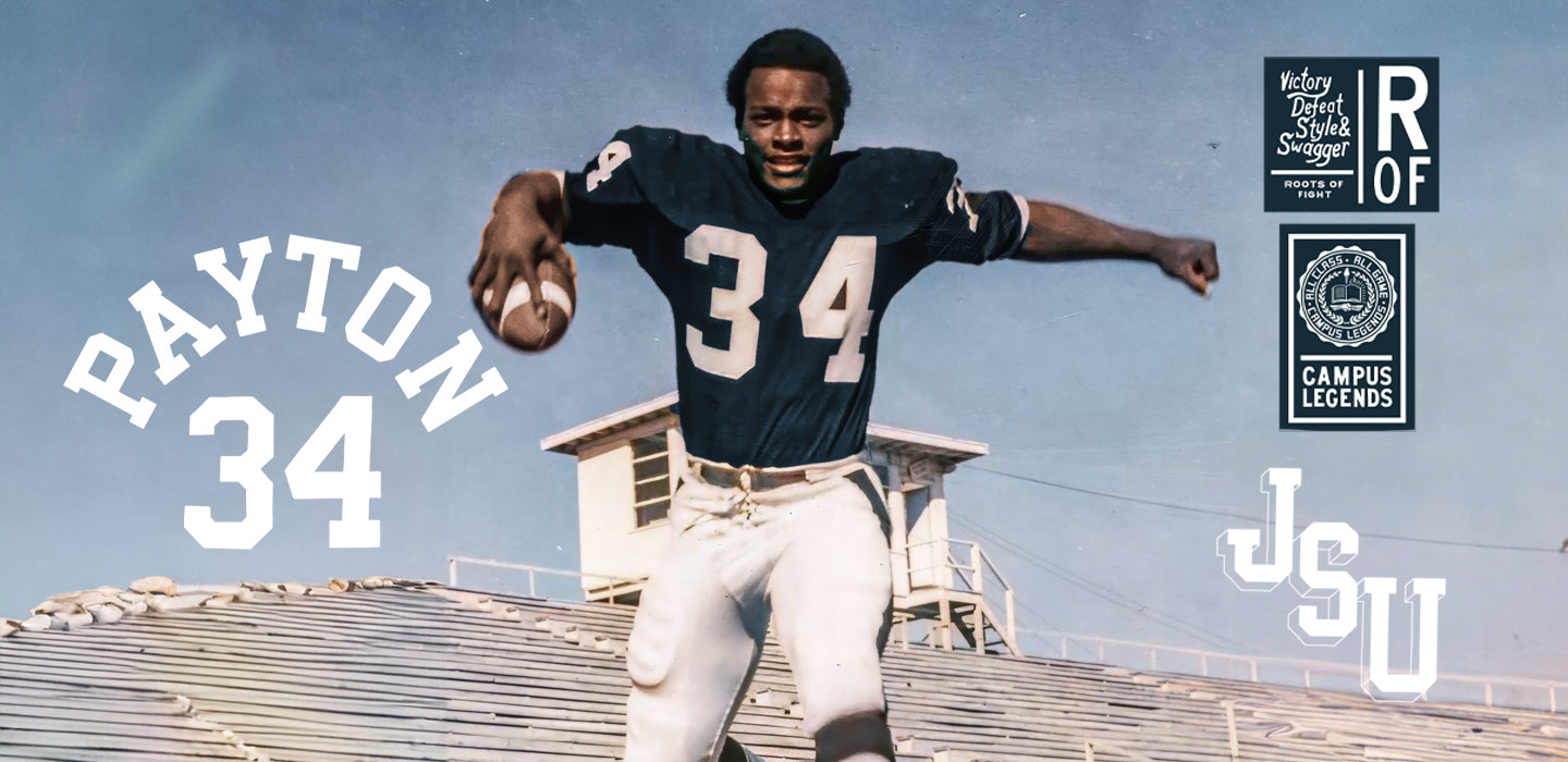 A football player in a navy jersey number 34 jumps with a ball on a stadium roof.