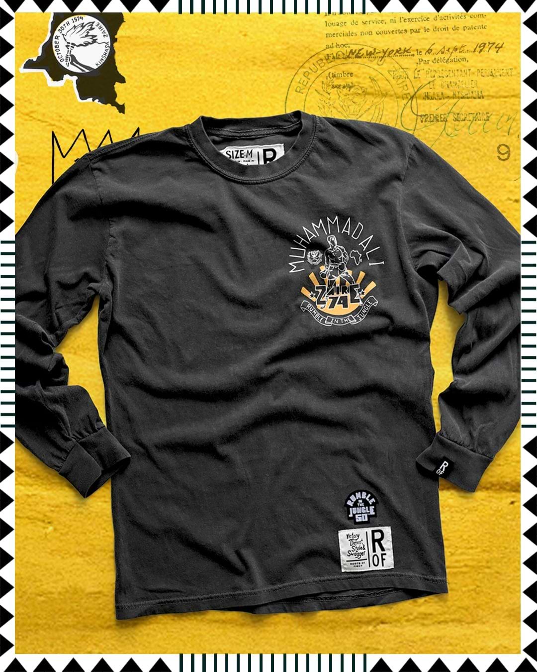 Ali Rumble in The Jungle Charcoal Long Sleeve Tee - Roots of Fight