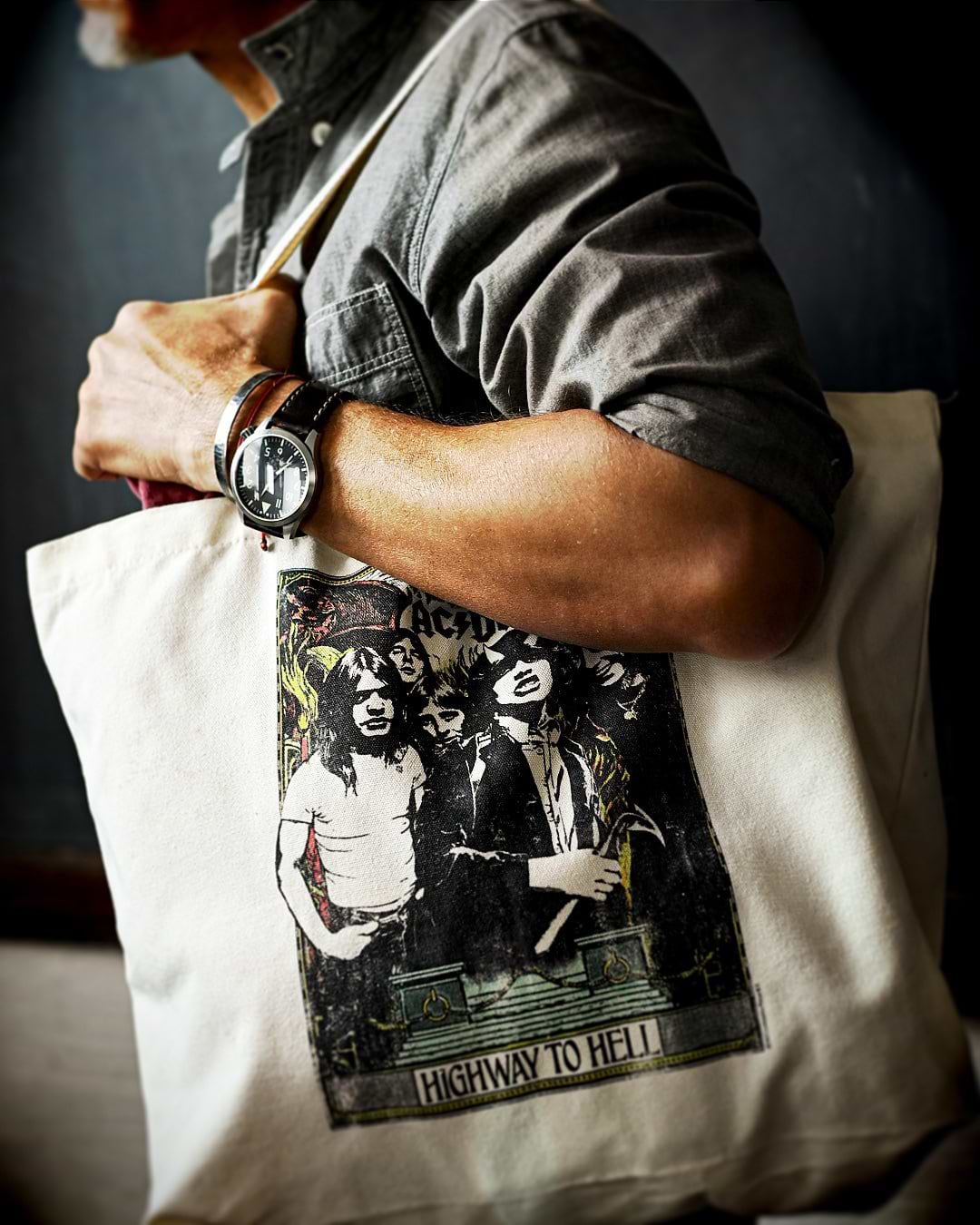 AC/DC Highway To Hell Ivory Tote Bag - Roots of Fight Canada
