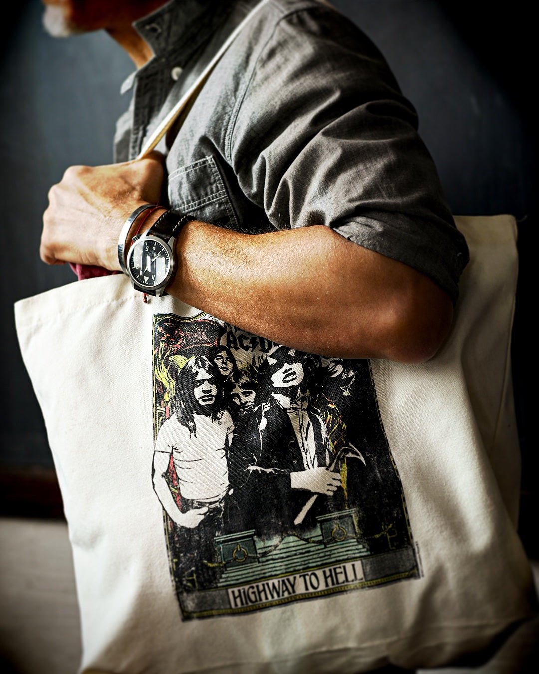 AC/DC Highway To Hell Ivory Tote Bag - Roots of Fight Canada