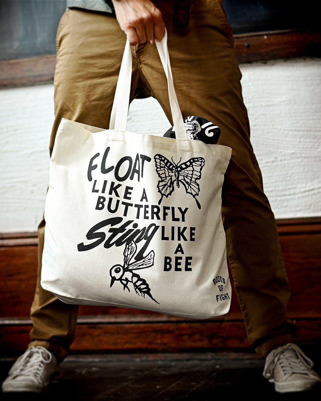 Ali Float Like A Butterfly Ivory Tote Bag - Roots of Fight Canada