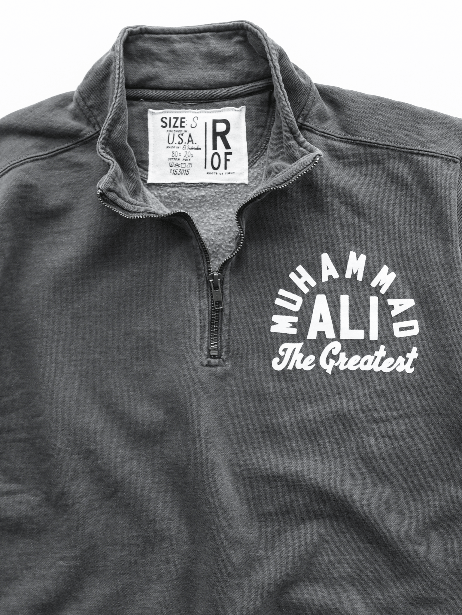 Ali The Greatest Charcoal Quarter-Zip Sweatshirt - Roots of Fight Canada