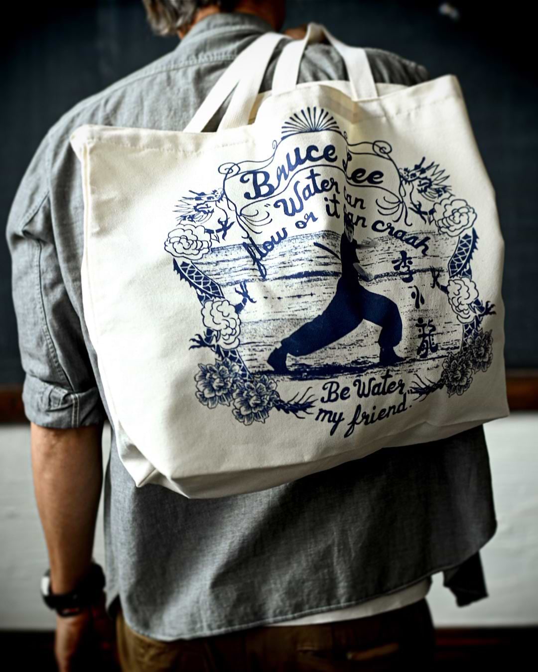 Bruce Lee Be Water Ivory Tote Bag - Roots of Fight Canada