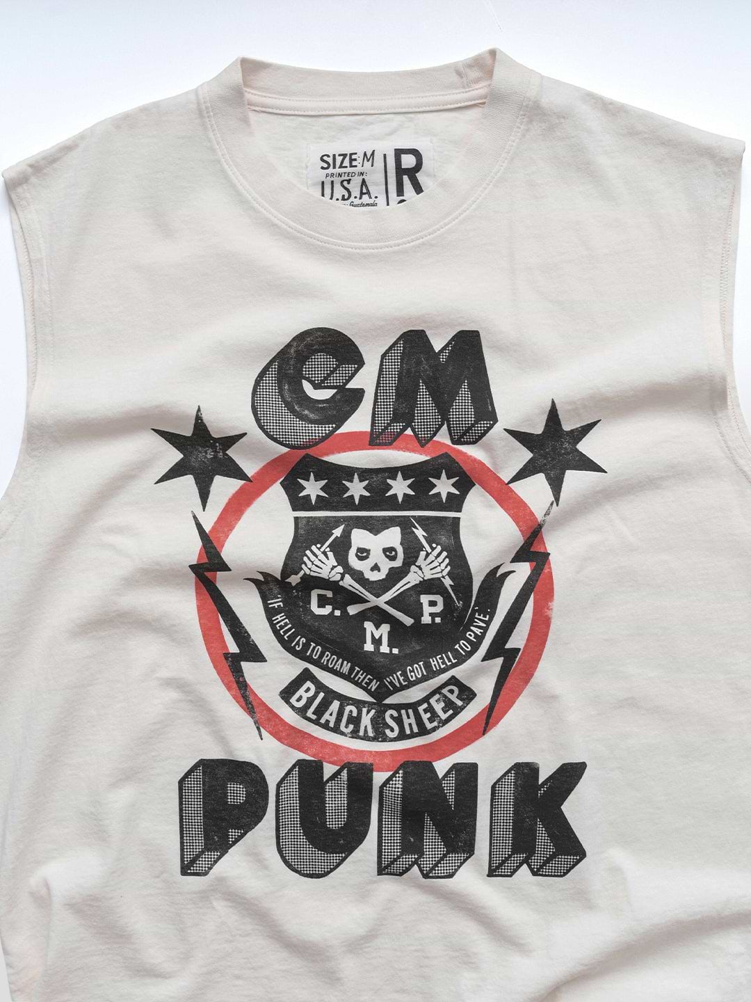 CM Punk 'Black Sheep' White Muscle Tee - Roots of Fight Canada