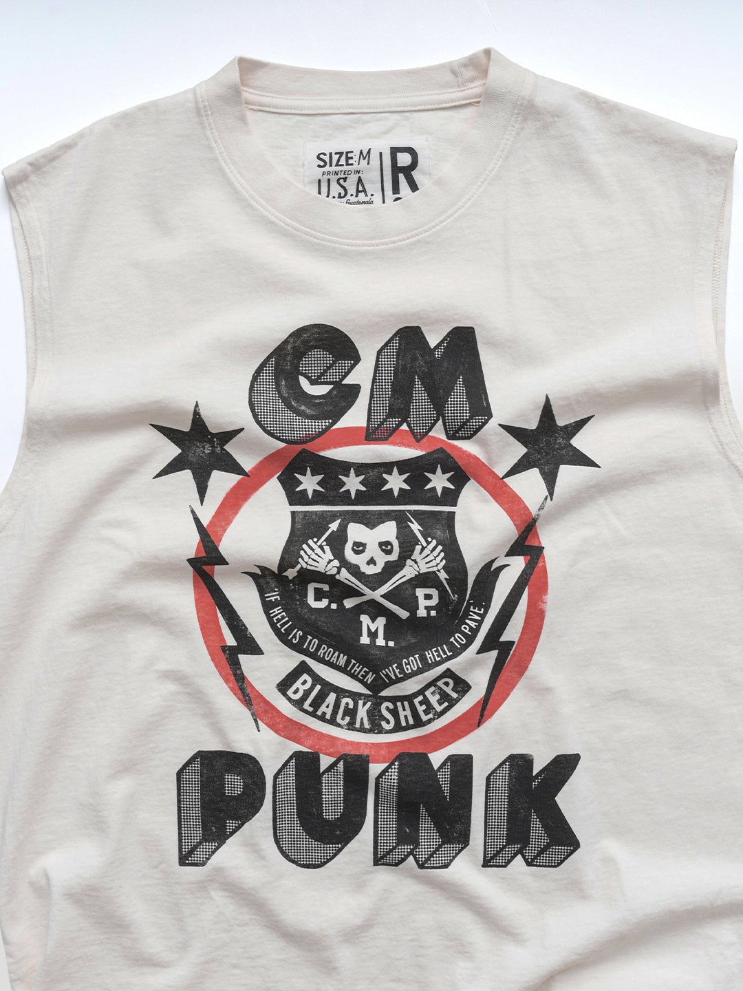 CM Punk 'Black Sheep' White Muscle Tee - Roots of Fight Canada