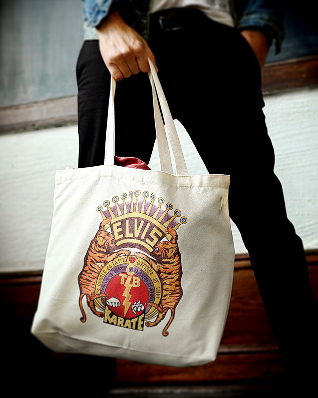 Elvis TCB Karate Ivory Tote Bag - Roots of Fight Canada