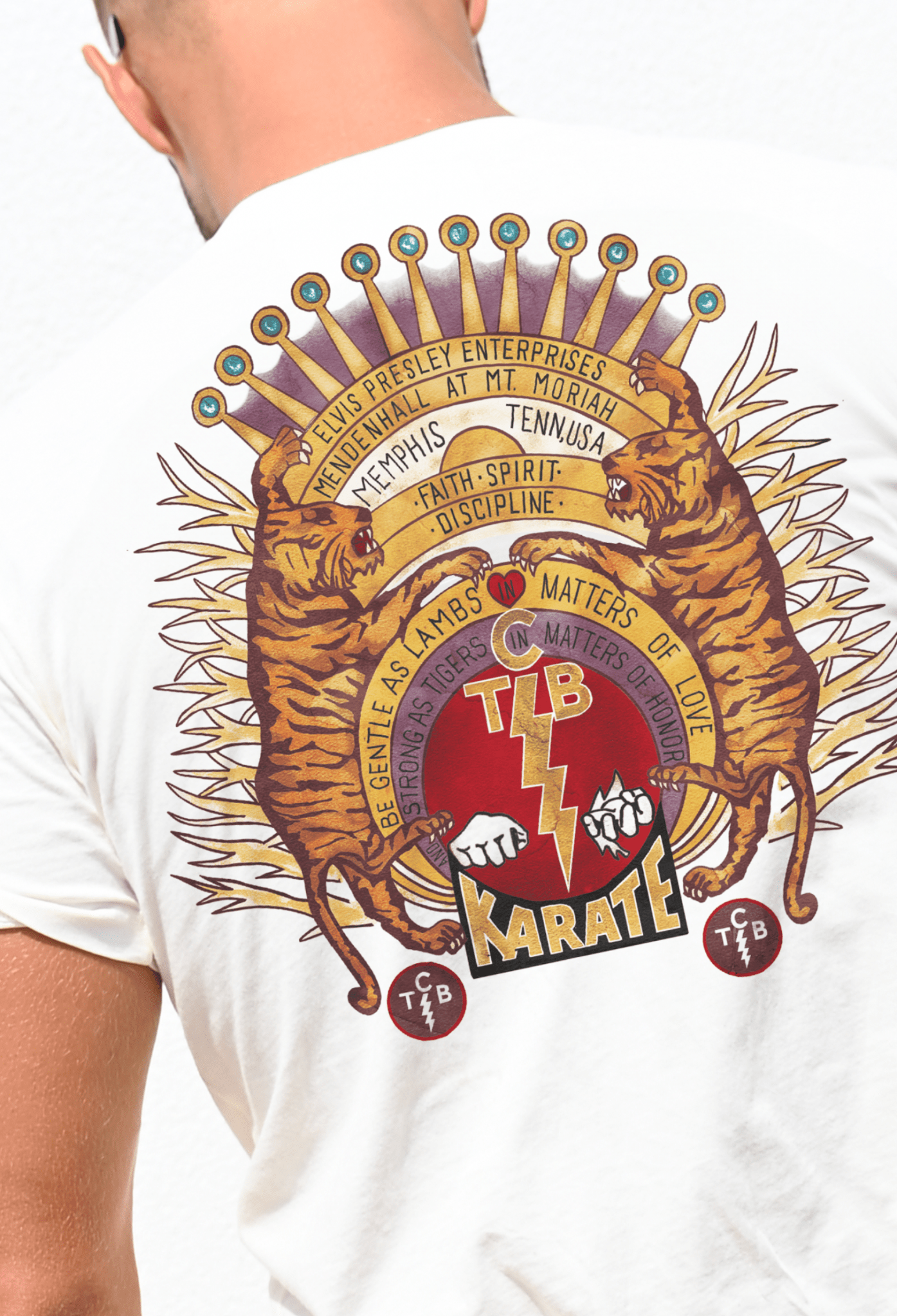 Elvis TCB Tiger Crest Vintage White Tee - Roots of Fight Canada