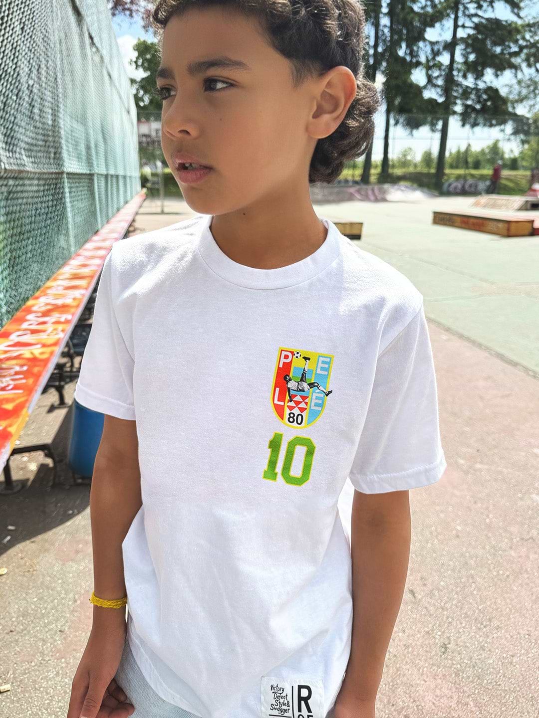 Pelé 10 Brasil White Kid's Tee - Roots of Fight Canada