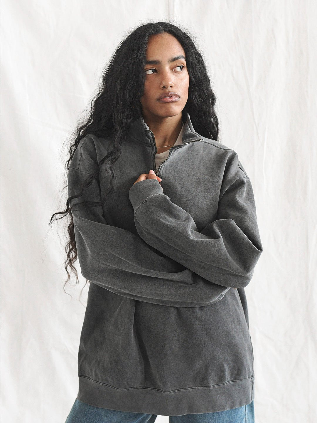 Premium Midweight Quarter-Zip Charcoal Sweatshirt