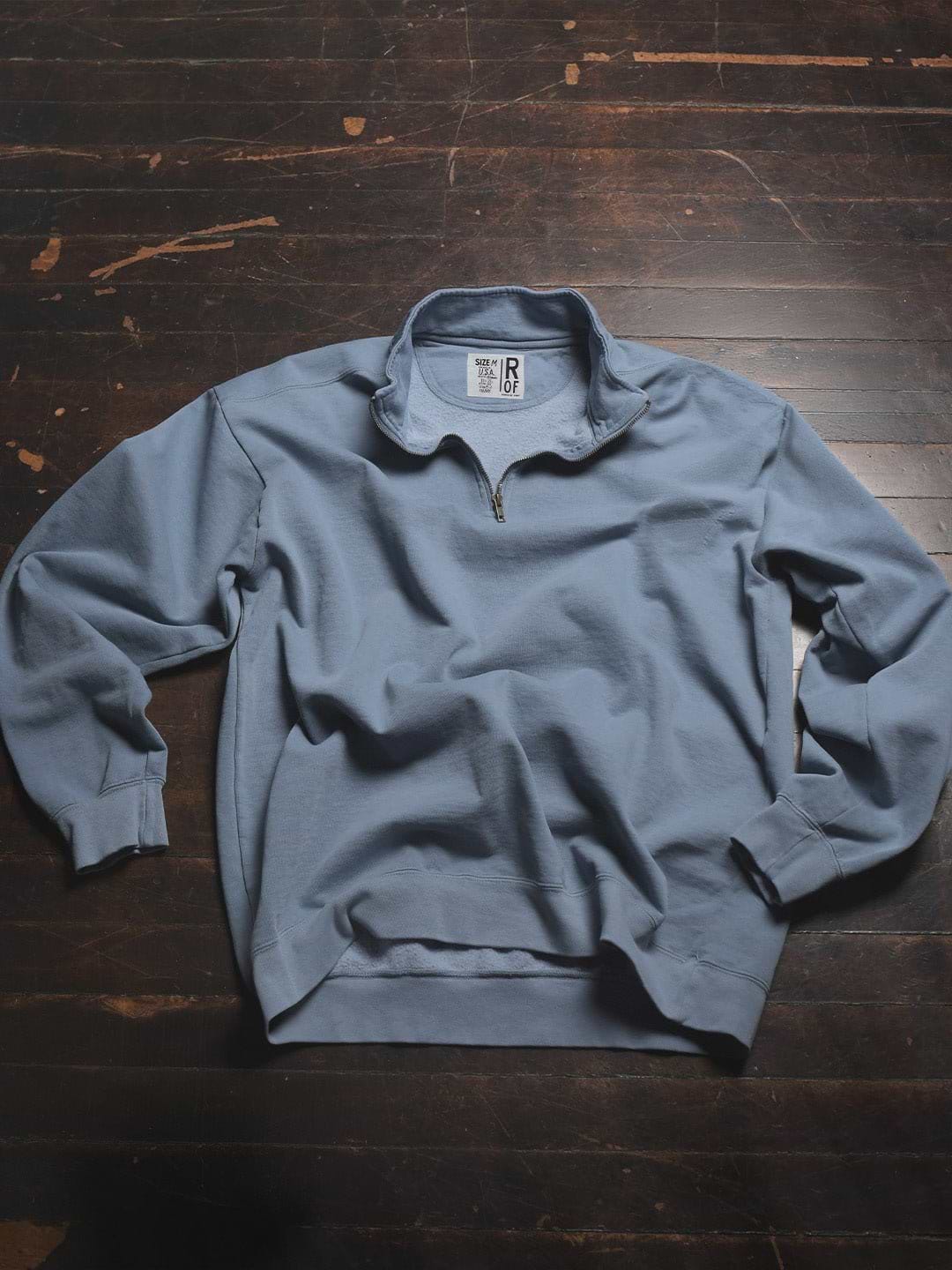 Premium Midweight Quarter - Zip Vintage Denim Sweatshirt - Roots of Fight Canada