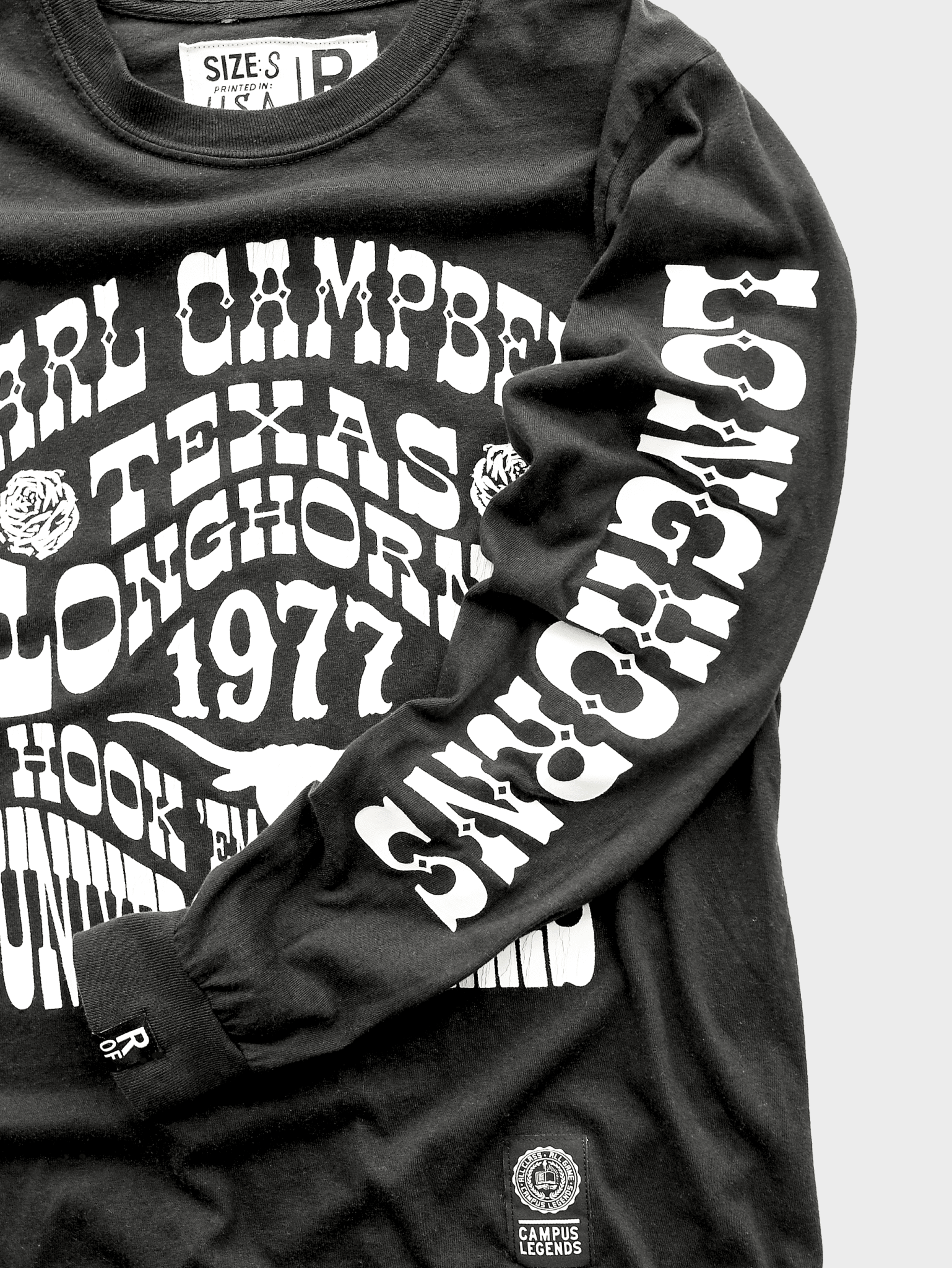UT - Earl Campbell Longhorns Black Long Sleeve Tee - Roots of Fight Canada