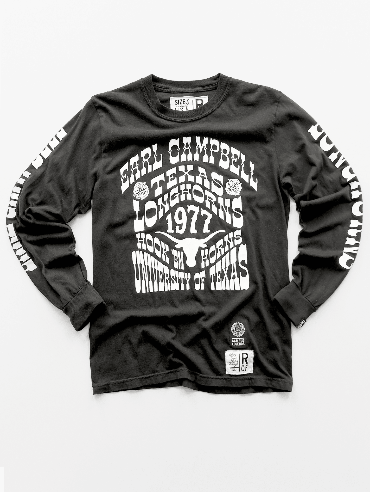 UT - Earl Campbell Longhorns Black Long Sleeve Tee - Roots of Fight Canada