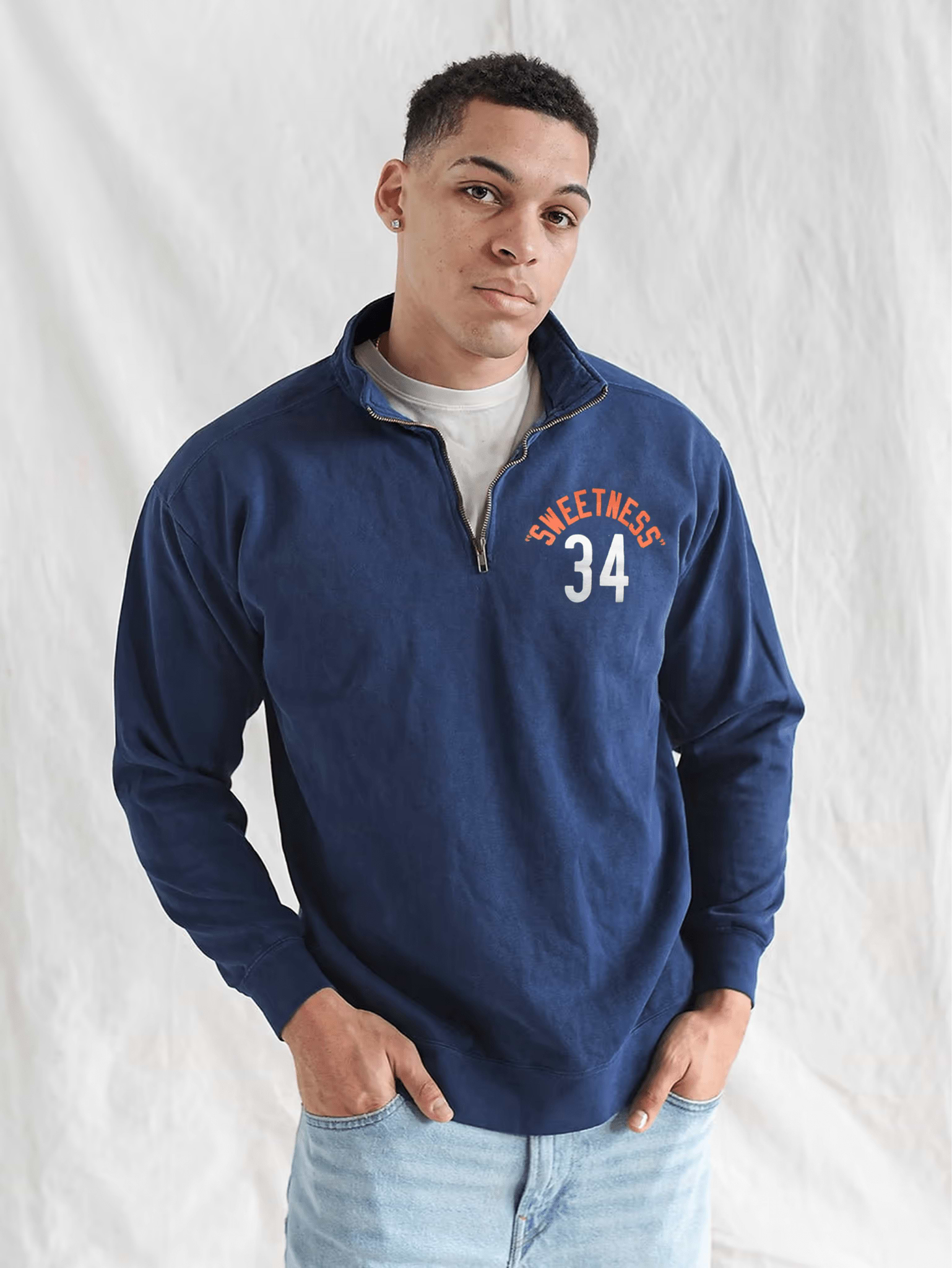 Walter Payton 34 Navy Quarter-Zip Sweatshirt - Roots of Fight Canada