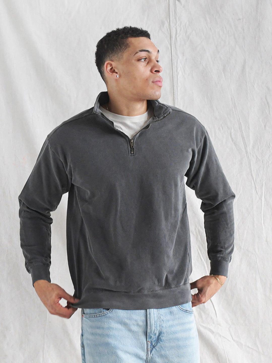 Premium Midweight Quarter-Zip Charcoal Sweatshirt