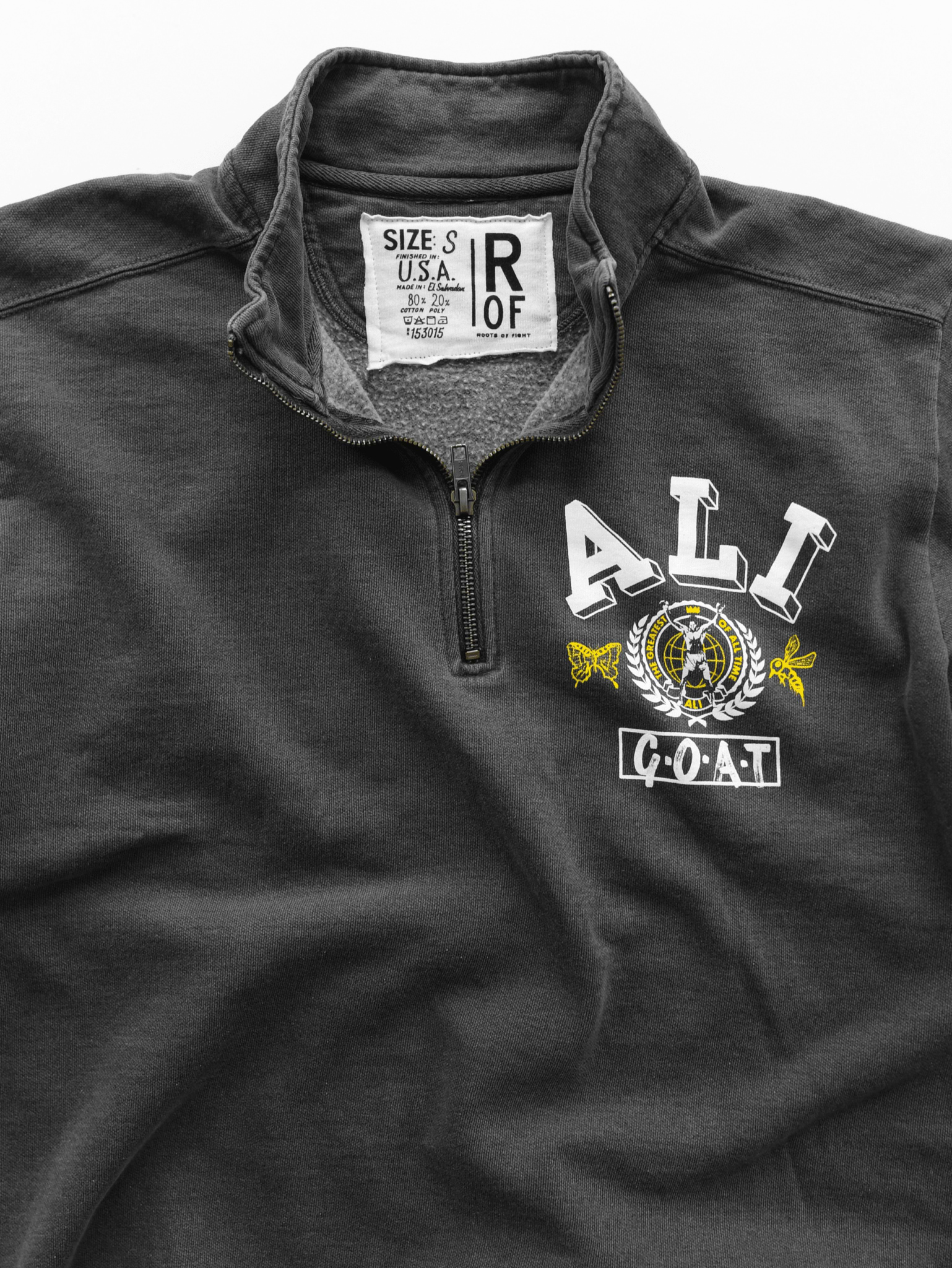 Ali GOAT Charcoal Quarter-Zip Sweatshirt - Roots of Fight