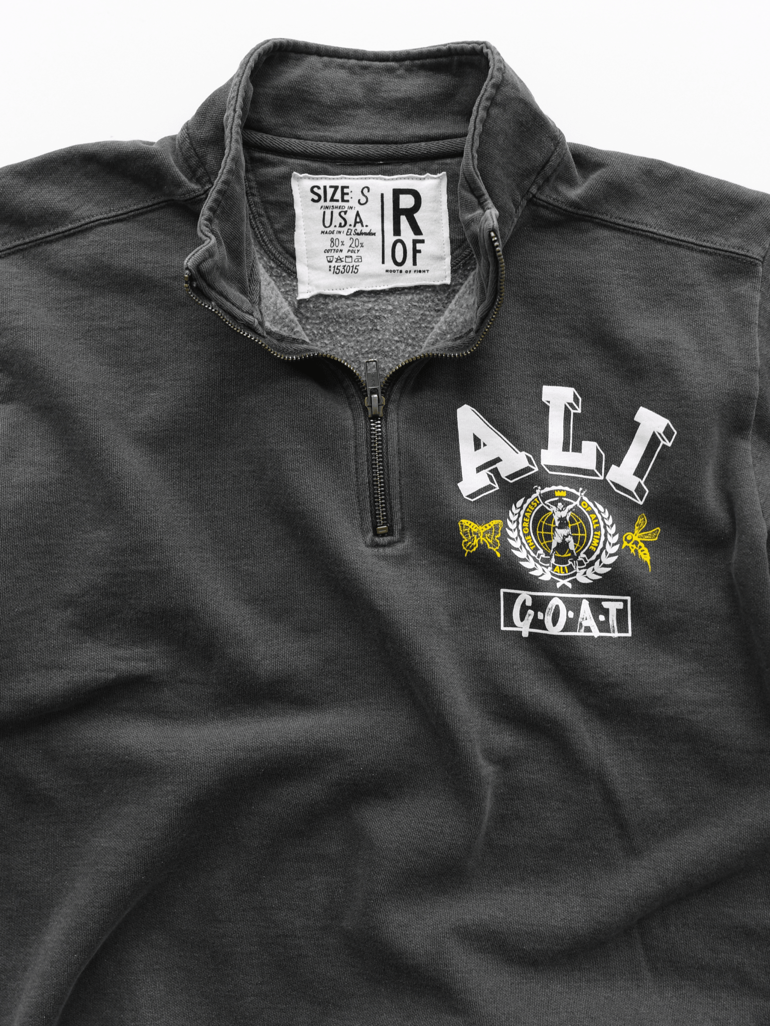Ali GOAT Charcoal Quarter-Zip Sweatshirt - Roots of Fight