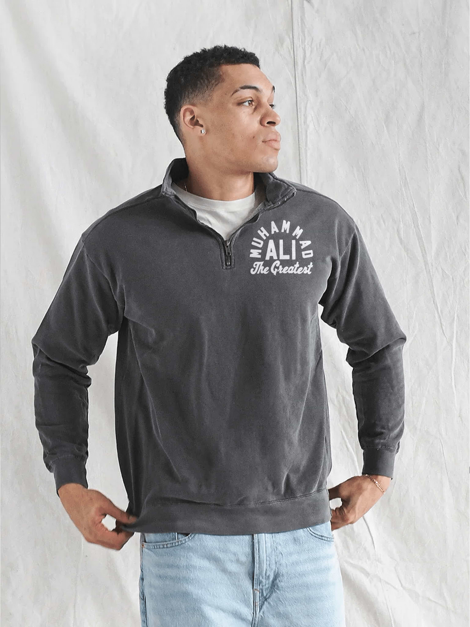 Ali The Greatest Charcoal Quarter-Zip Sweatshirt - Roots of Fight