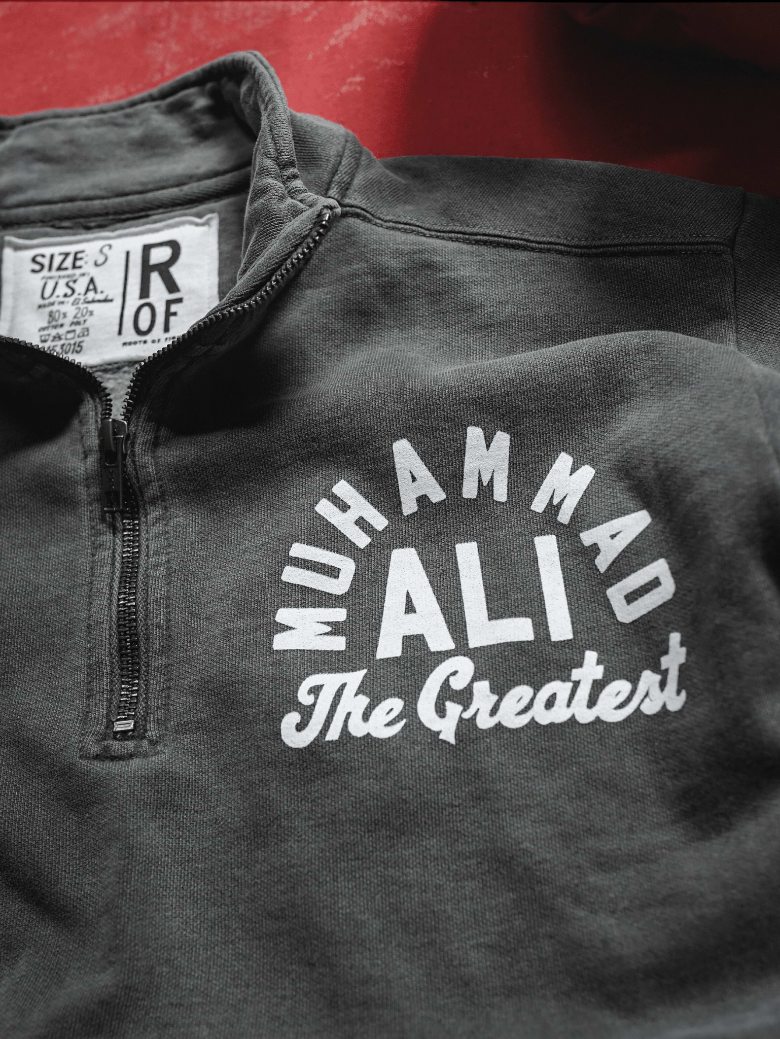 Ali The Greatest Charcoal Quarter-Zip Sweatshirt - Roots of Fight