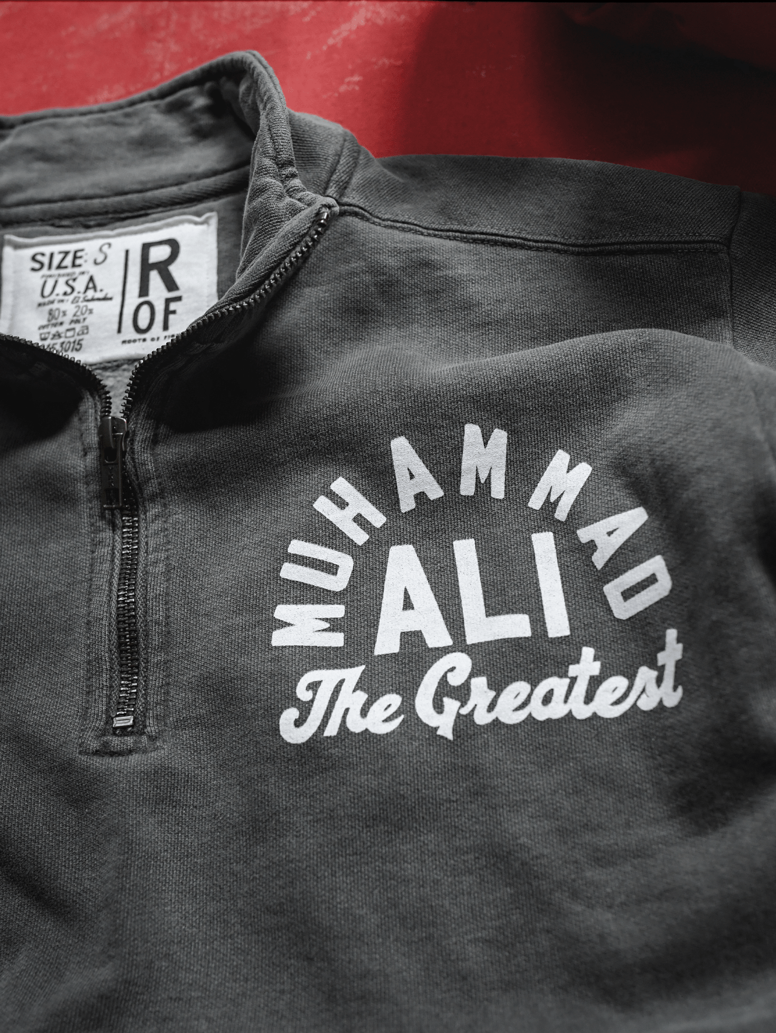 Ali The Greatest Charcoal Quarter-Zip Sweatshirt - Roots of Fight