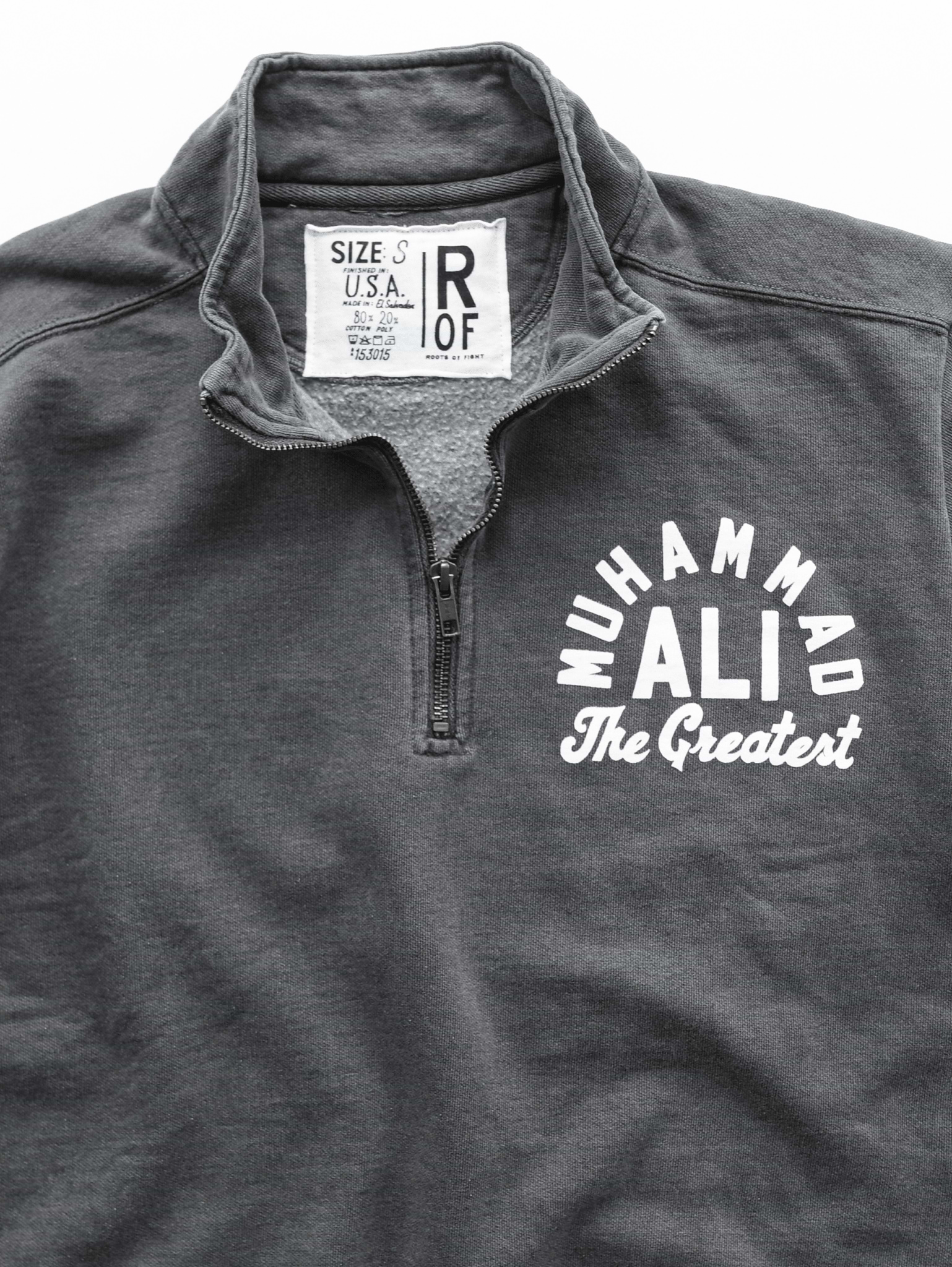 Ali The Greatest Charcoal Quarter-Zip Sweatshirt - Roots of Fight