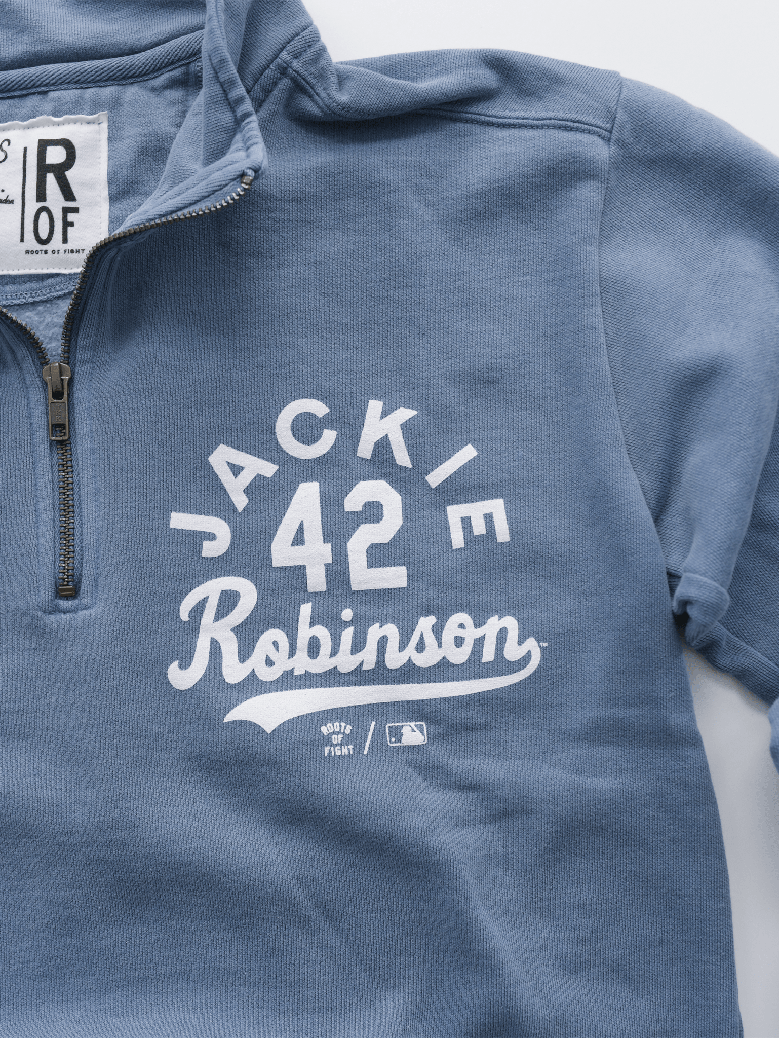 BKN Dodgers Jackie Robinson Denim QZ Sweatshirt - Roots of Fight