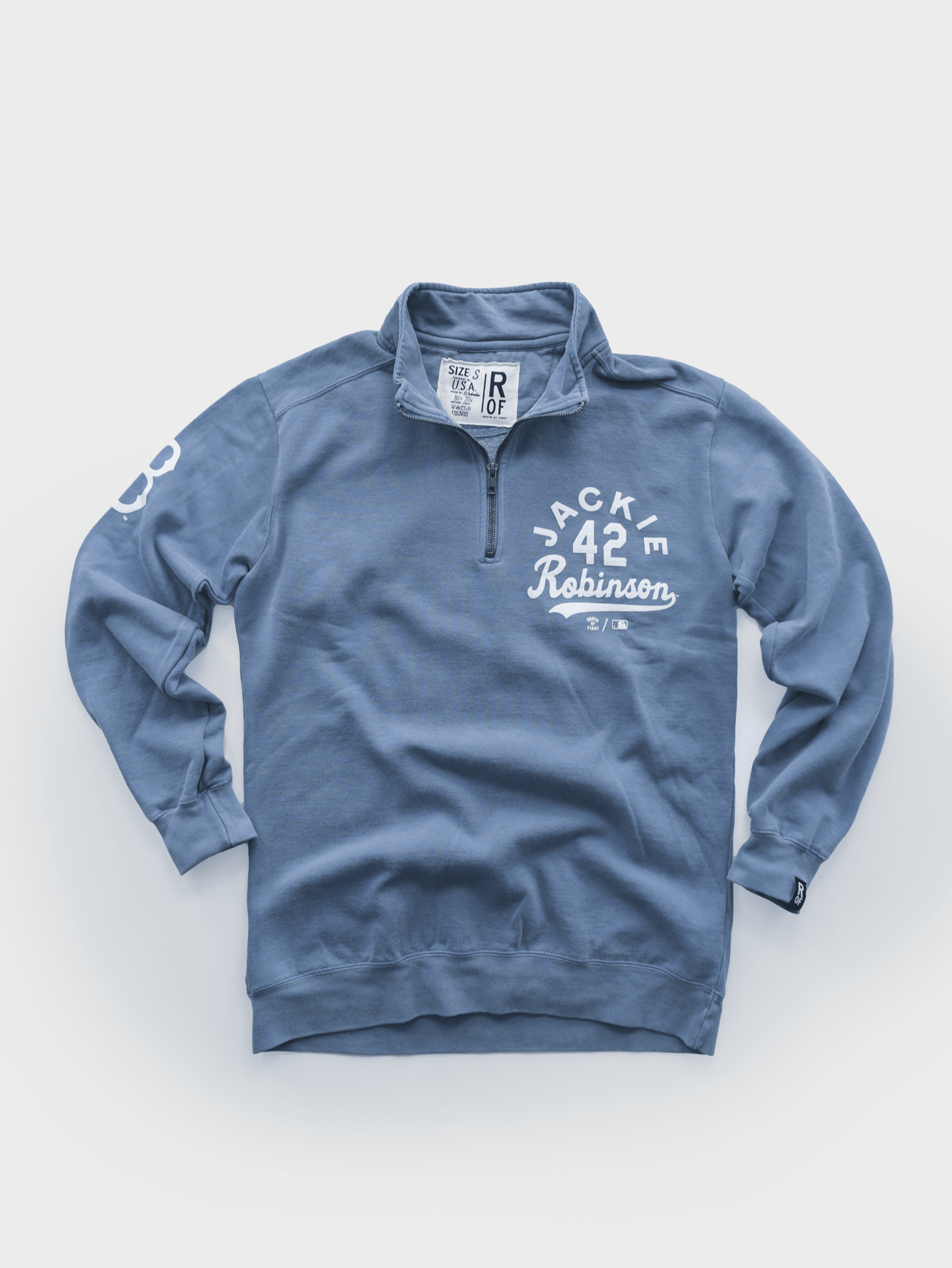 BKN Dodgers Jackie Robinson Denim QZ Sweatshirt - Roots of Fight