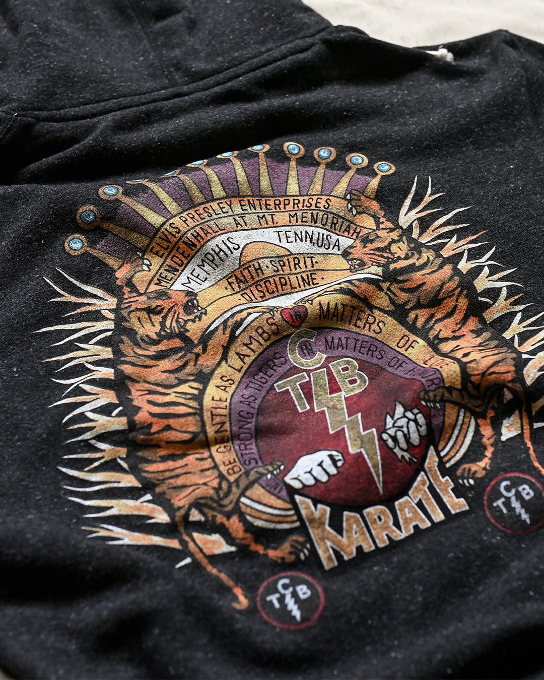 Elvis TCB Tiger Crest Black PO Hoody - Roots of Fight