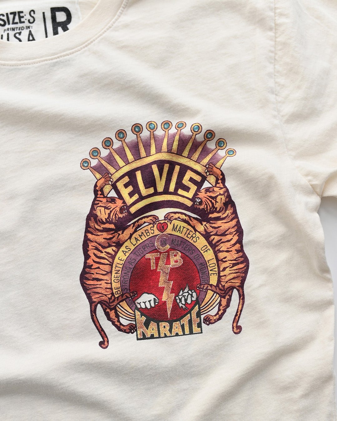 Elvis TCB Tiger Crest Vintage White Tee - Roots of Fight