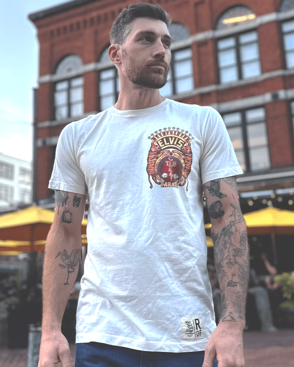 Elvis TCB Tiger Crest Vintage White Tee - Roots of Fight