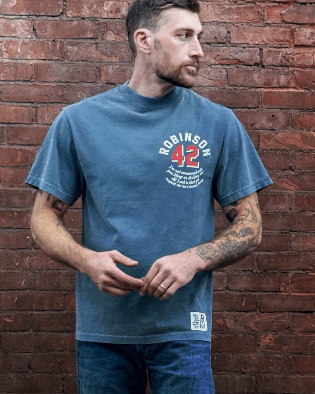 Jackie Robinson Respect 42 Denim Heavyweight Tee - Roots of Fight