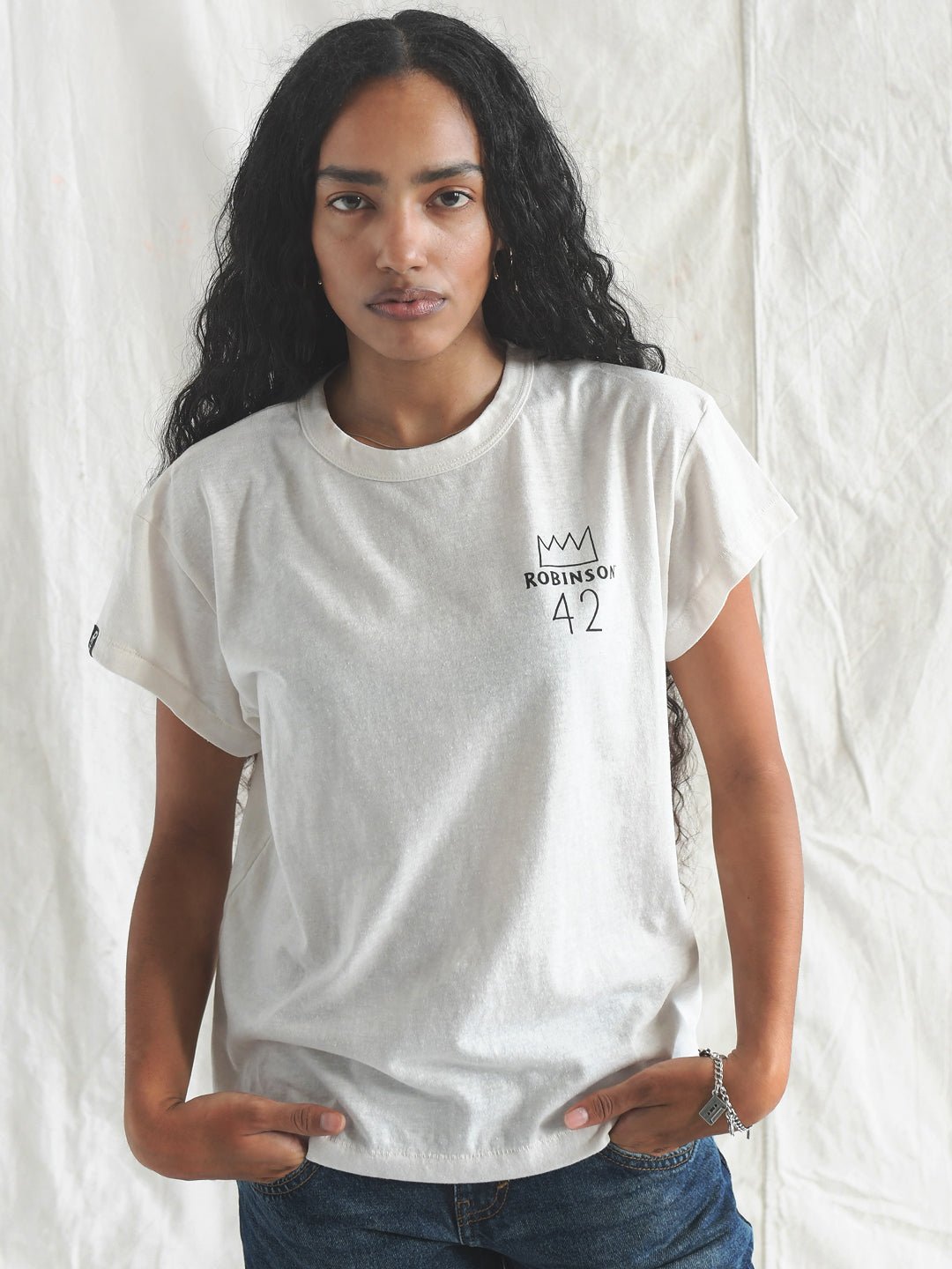 Jackie Robinson Vintage 42 Women's White Tee - Roots of Fight