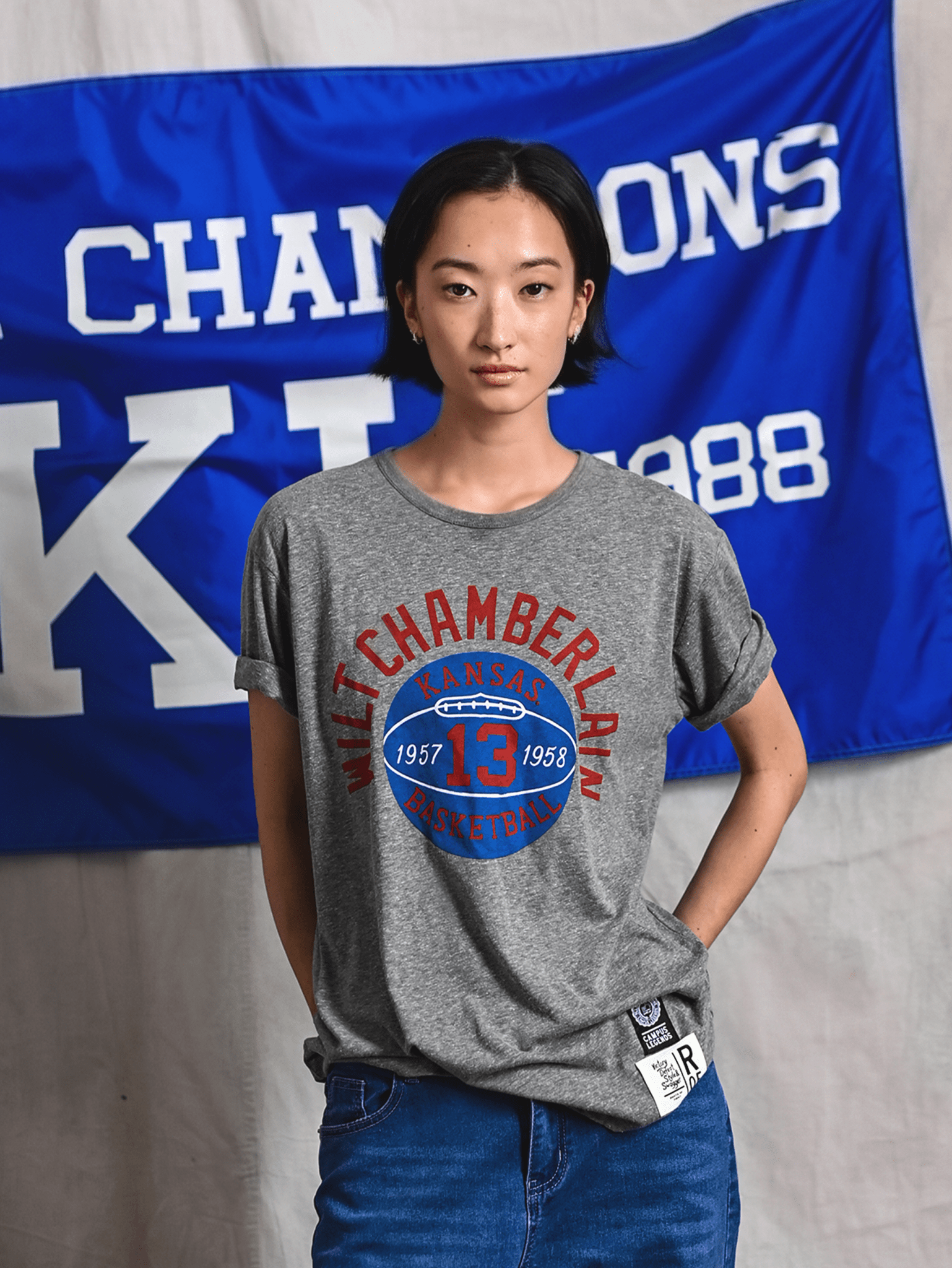 KU - Wilt Jayhawks Basketball Grey Triblend Tee - Roots of Fight