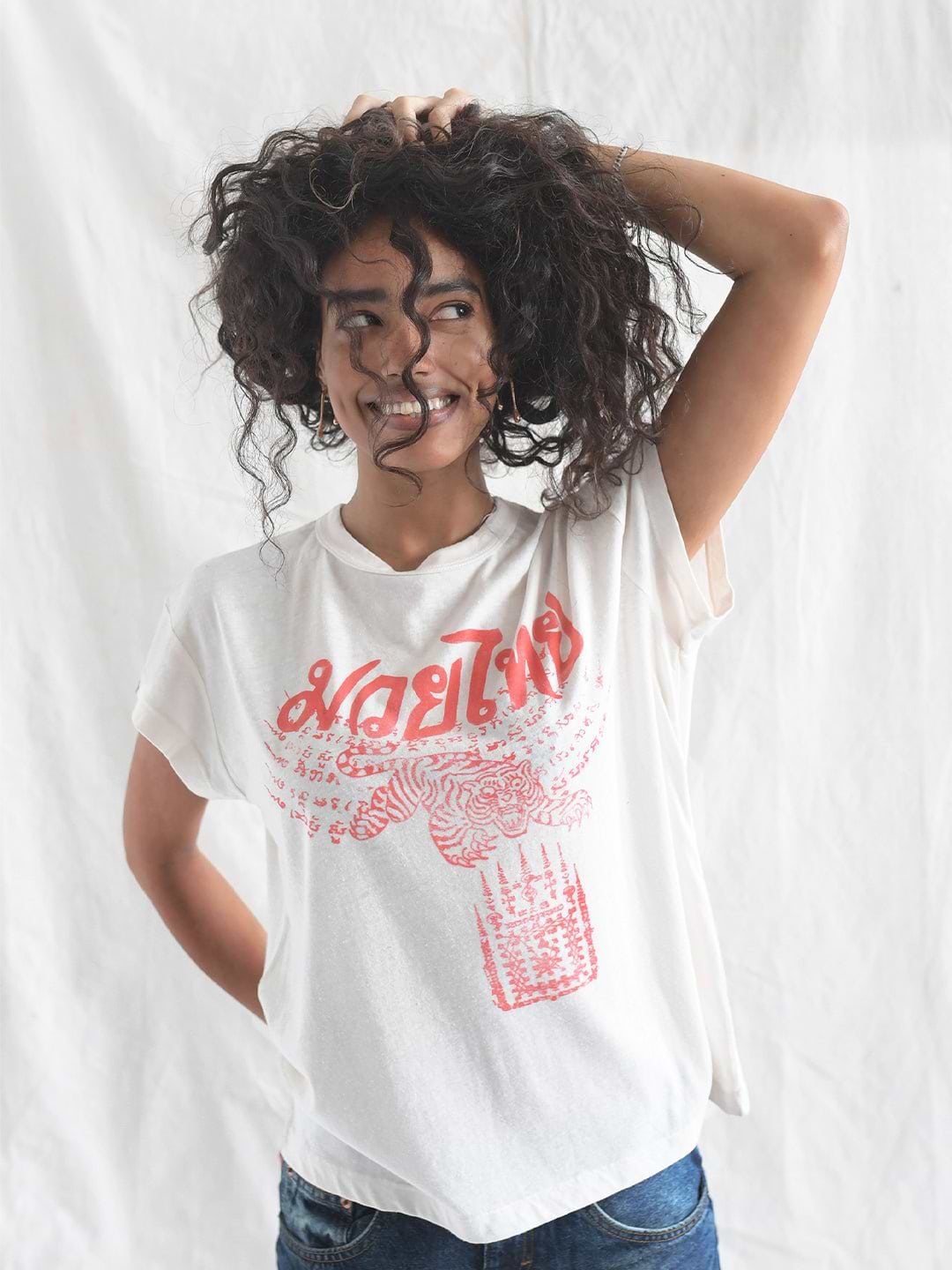 Muay Thai Tiger Women's White Tee - Roots of Fight